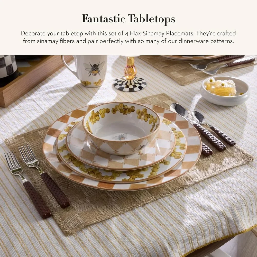 NEW Mackenzie-Childs Flax Sinamay Placemats 17in x13in Set of 4 - Picture 4 of 10